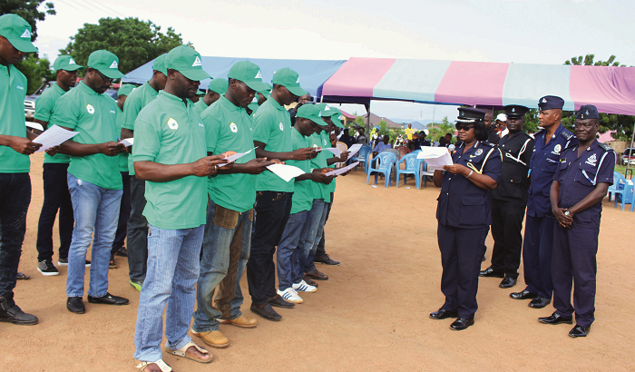  ACP Twumasi-Sarpong inaugurating the watch committee. With her are some police personnel. Picture: Anita Nyarko-Yirenkyi